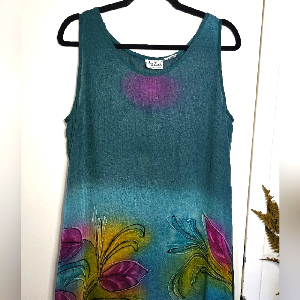 Vintage Maxi Semi-sheer Bird Print Beach Coverup Sleeveless Multicolor Dress - Picture 2 of 13